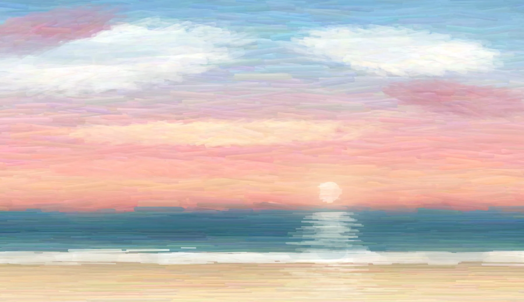 A painted sunset over the sea.